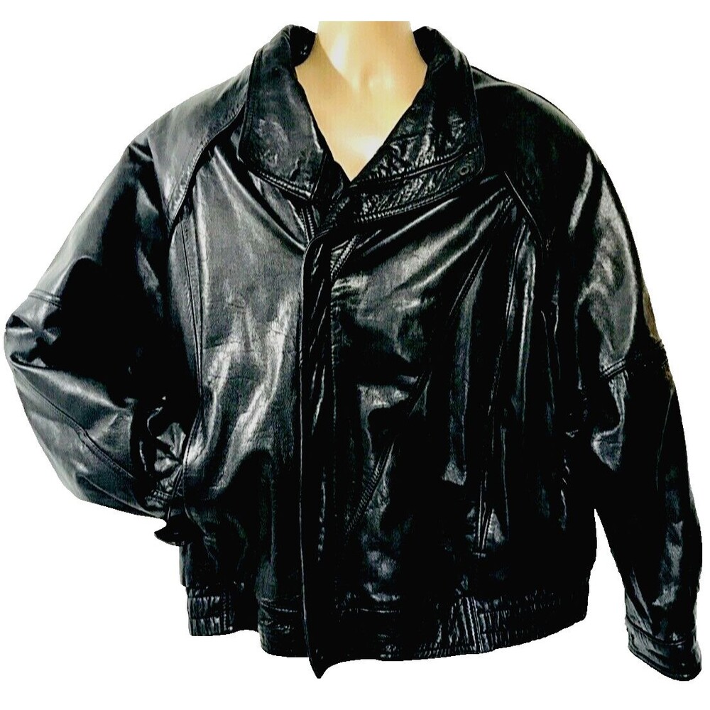 Raffaelo Vtg Leather Motorcycle Jacket Bomber 52 Black Insulate Lined Biker Punk